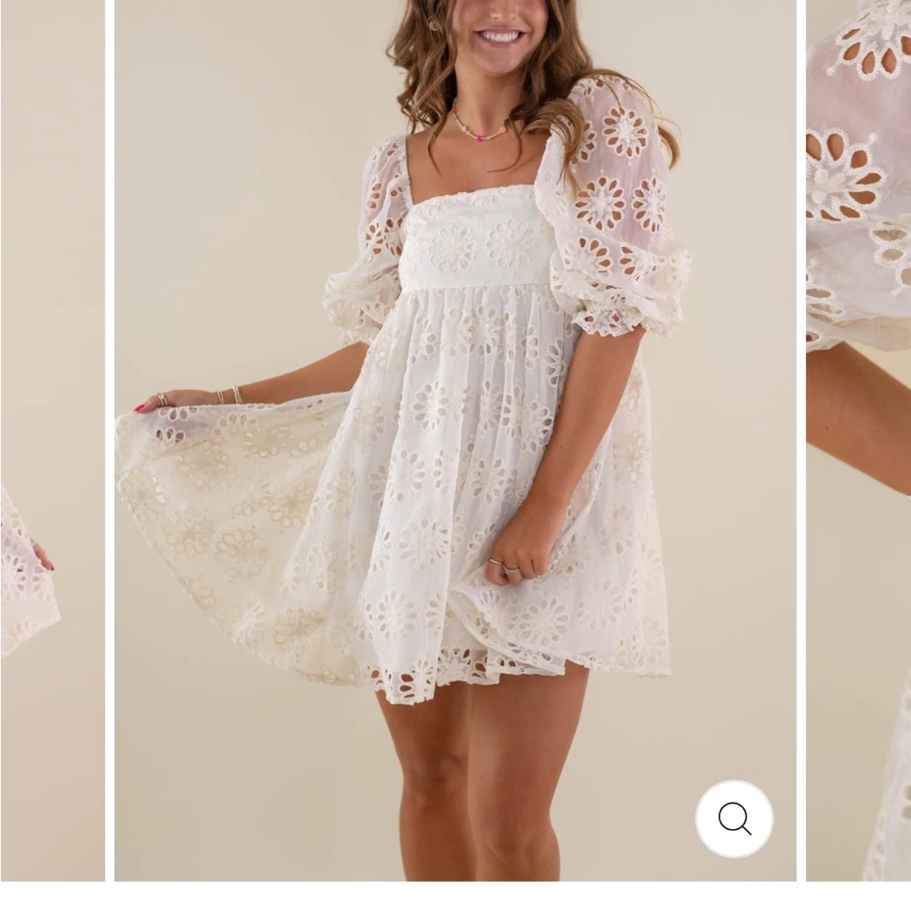 White Eyelet Puff Sleeve Dress